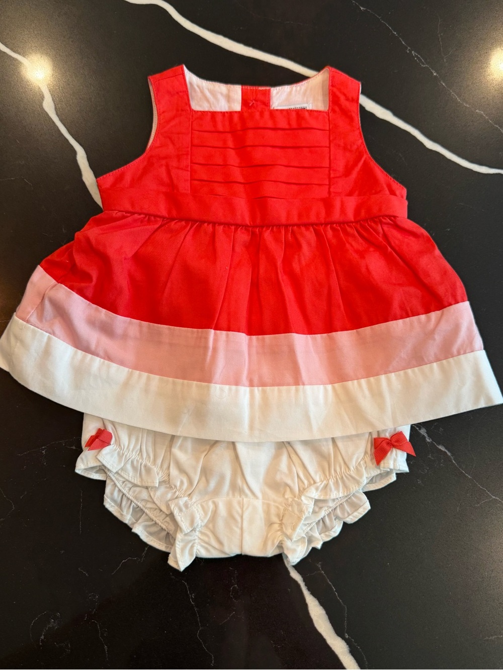 Red, Pink & White Layered Baby Diaper Cover Dress with Matching Bloomers